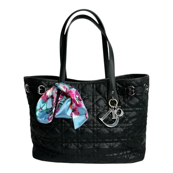 CHRISTIAN DIOR Coated Canvas PANAREA Tote Black ~EUC - Picture 3 of 16